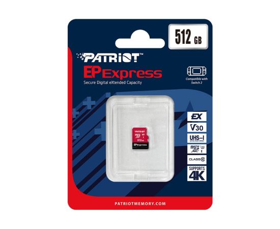 Patriot EP Micro SDXC Express 512GB 800/600 MB/s U3 Atmiņas kartes micro SD SDHC