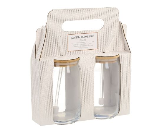 Drinking glasses CLASSIC 2pcs 500ml, with lid and glass straw