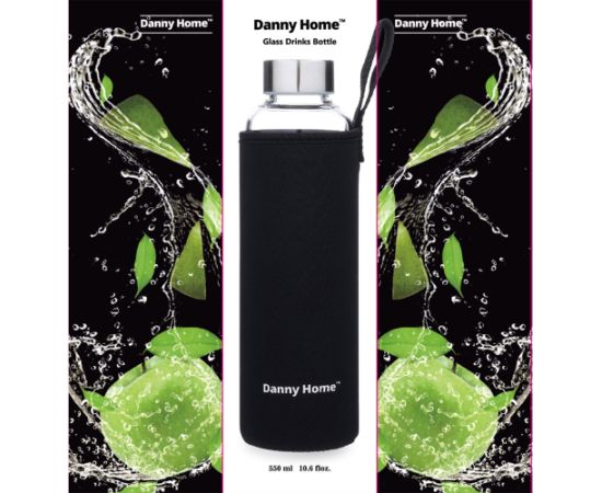 Drinking bottle GLASS H22,5cm 550ml glass, black case