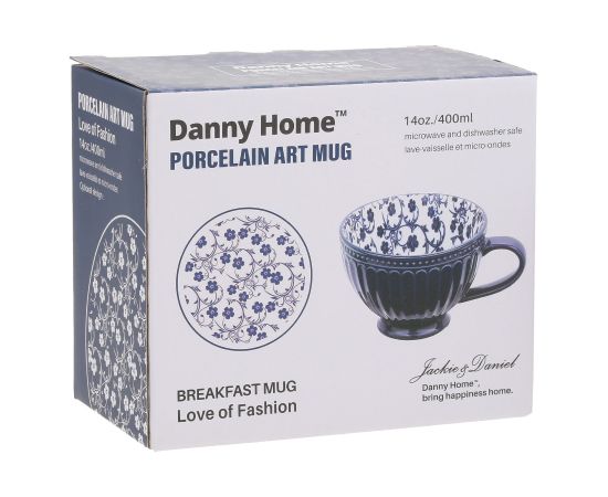 Mug SEREN H7,7cm 355ml, blue/flower