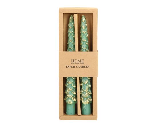 Antique candle CAROLS 2pcs 20cm green spruce
