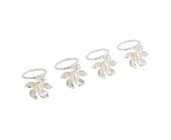 Napkin rings GLAMOR 4pcs, pearl/flower