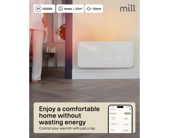 Mill WiFi Panel Heater PA1500WIFI4A Panel Heater 1500 W Suitable for rooms up to 22 m² White IPX4