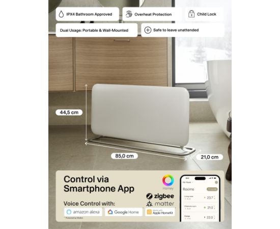 Mill WiFi Panel Heater PA1500WIFI4A Panel Heater 1500 W Suitable for rooms up to 22 m² White IPX4