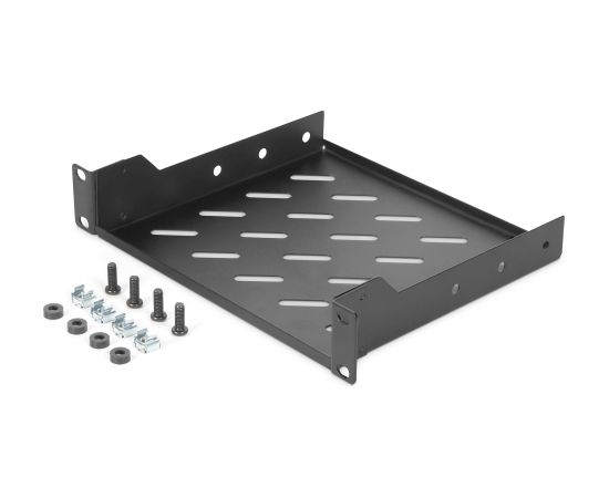 Digitus | 1U fixed shelf | DN-10-TRAY-2-B | Black | Perfect for storage of components which are not 254 mm (10") suitable. Slim design which takes space of 1 height unit. Easy and quick to mount or dismount. Load capacity: 25 kg