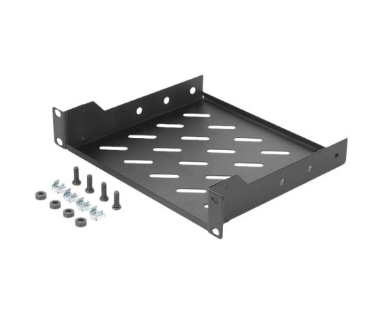Digitus | 1U fixed shelf | DN-10-TRAY-2-B | Black | Perfect for storage of components which are not 254 mm (10") suitable. Slim design which takes space of 1 height unit. Easy and quick to mount or dismount. Load capacity: 25 kg
