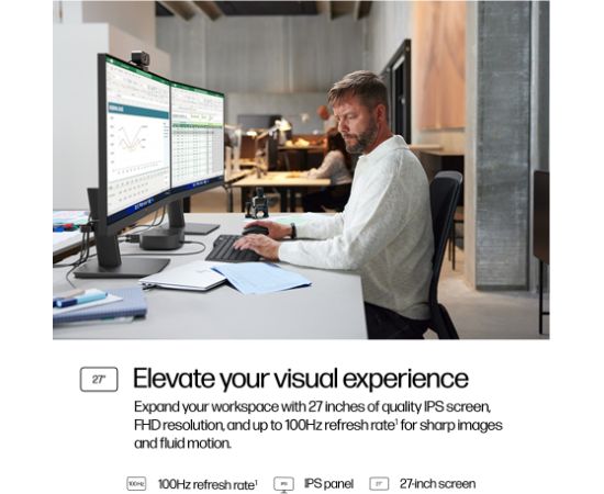 HP 327ph Series 3 Pro FHD Monitor - 27" 1920x1080 FHD 250-nit 100Hz AG, IPS, HDMI VGA DisplayPort, speakers, height adjustable tilt, 3 years (replaces P27h G5)   B0CG8UT#ABB