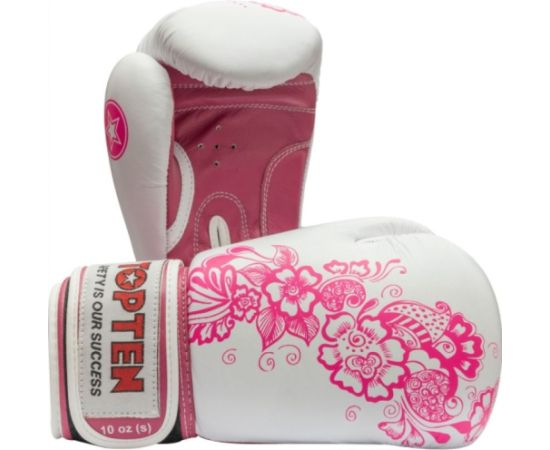 TOP TEN "Ultimate Woman" boksa cimdi, 10 unces, balti un rozā - biało - różowy Boksa inventārs