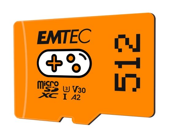 Emtec mSD 512GB UHSI U3 V30 A2 Gaming Orange Atmiņas kartes micro SD SDHC