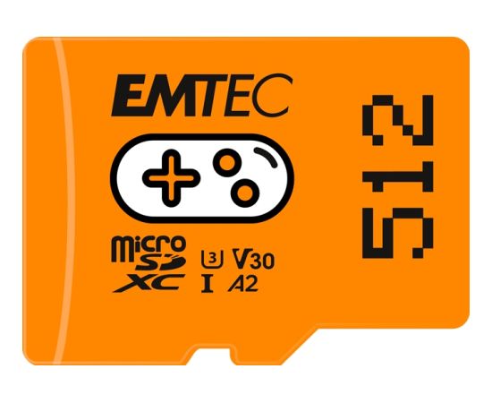 Emtec mSD 512GB UHSI U3 V30 A2 Gaming Orange Atmiņas kartes micro SD SDHC