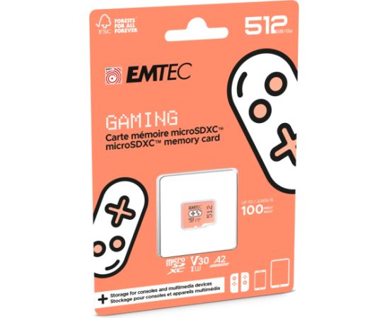 Emtec mSD 512GB UHSI U3 V30 A2 Gaming Orange Atmiņas kartes micro SD SDHC