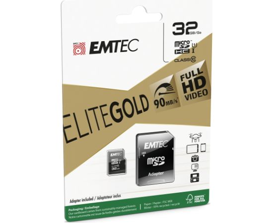 Emtec mSD 32GB UHS-I U1 EliteGold Atmiņas kartes micro SD SDHC