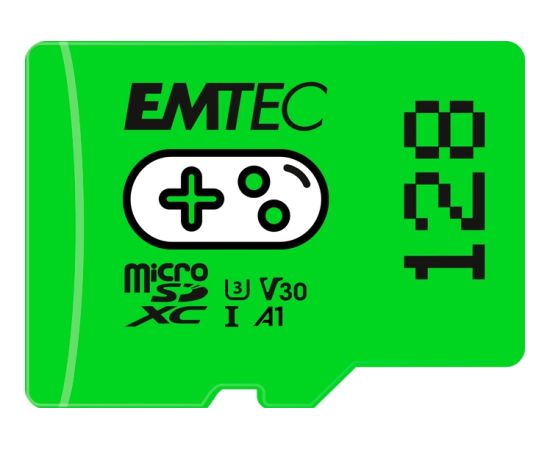 Emtec mSD 128GB UHSI U3 V30 A1 Gaming Green Atmiņas kartes micro SD SDHC