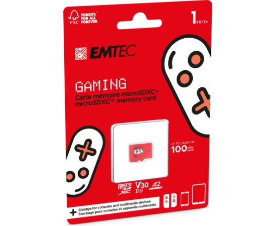 Emtec mSD 1TB UHS-I U3 V30 A2 Gaming Rouge Atmiņas kartes micro SD SDHC