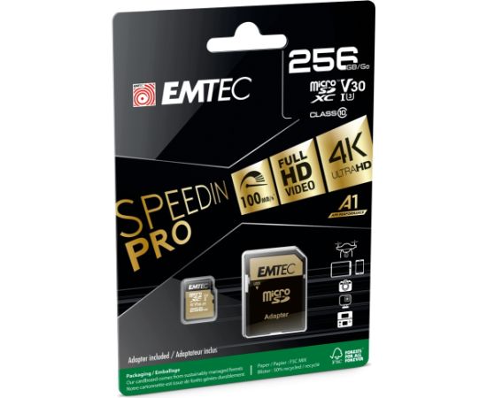 Emtec mSD 256GB UHS-I U3 V30 SpeedIN Pro Карты памяти