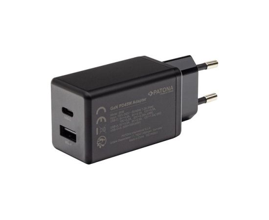 PATONA Premium Charger GaN PD45W 1xUSB-C 1xUSB-A PD3.0 QC3.0 Black