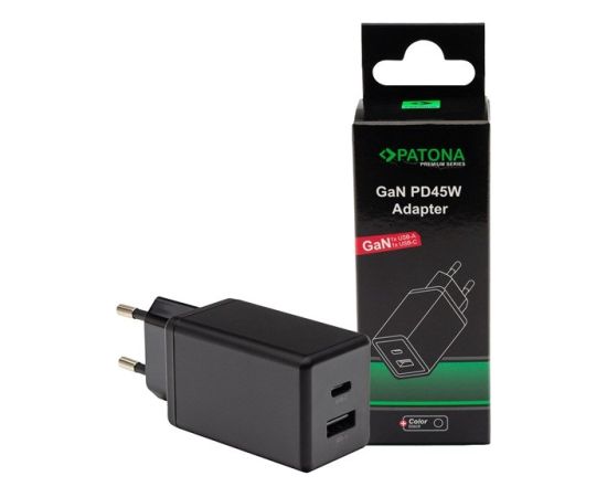 PATONA Premium Charger GaN PD45W 1xUSB-C 1xUSB-A PD3.0 QC3.0 Black