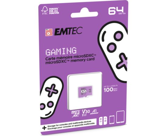 Emtec mSD 64GB UHS-I U3 V30 A1 Gaming Purple Карты памяти