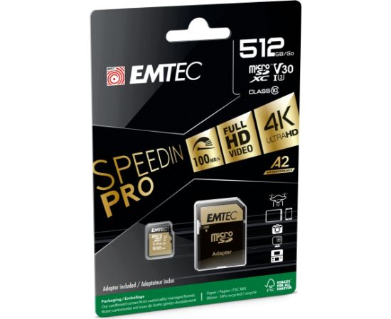 Emtec mSD 512GB UHS-I U3 V30 SpeedIN Pro Карты памяти