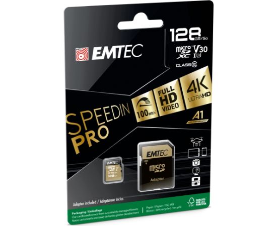 Emtec mSD 128GB UHS-I U3 V30 SpeedIN Pro Карты памяти