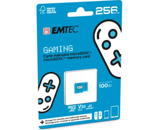 Emtec mSD 256GB UHSI U3 V30 A1 Gaming Blue Atmiņas kartes micro SD SDHC
