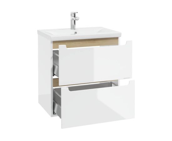 Vannas skapis STILLA Deftrans ar izlietni 60cm balts + ozols Izlietnes skapis, plaukts