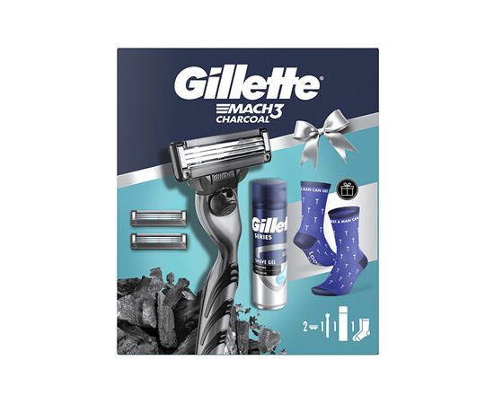 Gillette Mach3 Charcoal Set with Socks - Dárková sada Smaržas - NESAKĀRTOTS