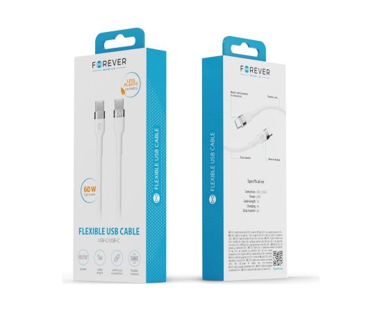 Forever Flexible Kabelis USB-C  / USB-C / 1m / 60W Data USB kabeļi