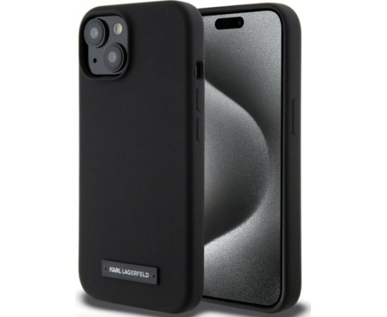 Karl Lagerfeld Apple  iPhone 15 Liquid Silicone Plaque MagSafe Case Black Neoriģinālie Maciņi