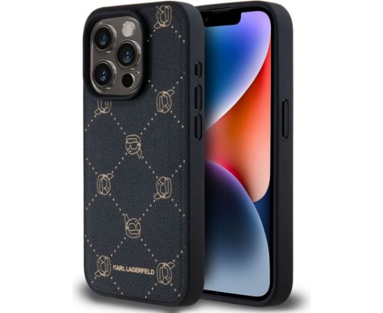 Karl Lagerfeld -  Karl Lagerfeld PU Karl Heads Pattern MagSafe Case for iPhone 15 Pro Black Neoriģinālie Maciņi