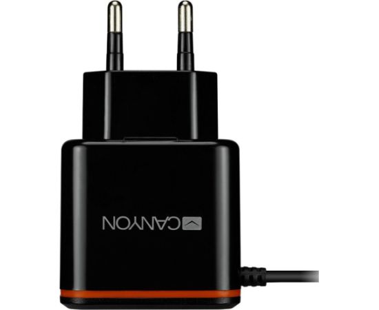Canyon   Wall Charger With USB TYPE C CABLE , 2.1A Black