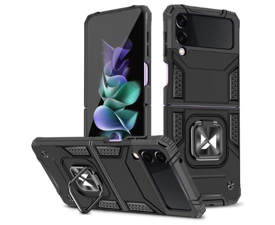 iLike Samsung  Galaxy Z Flip 3 Ring Armor tough hybrid case cover + magnetic holder Black Neoriģinālie Maciņi