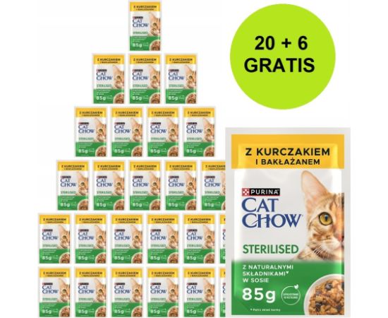 PURINA Cat Chow Sterilised with chicken and eggplant in sauce - wet cat food - 26x85g (20 + 6 GRATIS) Kaķu konservi