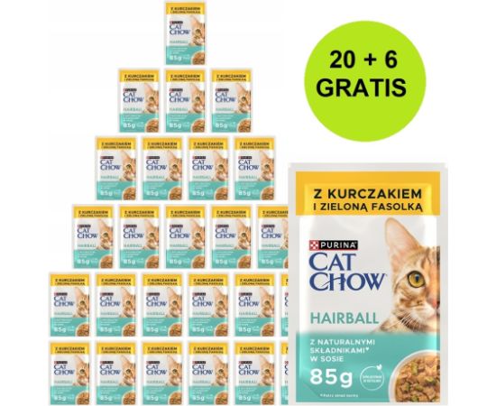 PURINA Cat Chow Hairball Control with chicken and green beans in sauce - wet cat food - 26x85g (20 + 6 GRATIS) Kaķu konservi