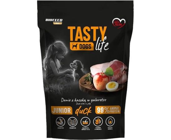 BIOFEED Tasty dog life junior kaczka 90% saszetka 500g Suņu barība