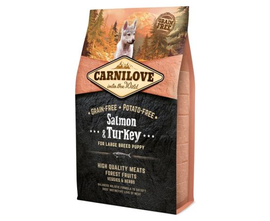 CARNILOVE Salmon&Turkey Puppy Large breed dry dog food - 4kg Suņu barība