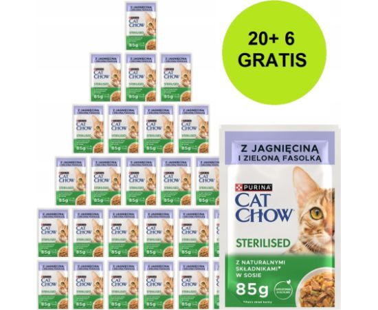 PURINA Cat Chow Sterilised with lamb and green beans in sauce - wet cat food - 26x85g (20 + 6 GRATIS) Kaķu konservi