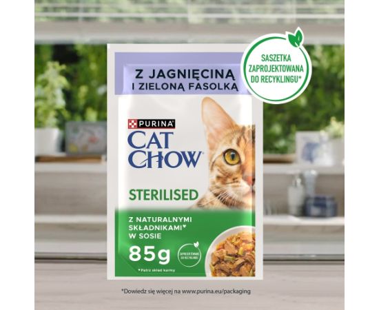 PURINA Cat Chow Sterilised with lamb and green beans in sauce - wet cat food - 26x85g (20 + 6 GRATIS) Kaķu konservi