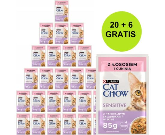 PURINA Cat Chow Sensitive with salmon and zucchini in sauce - wet cat food - 26x85g (20 + 6 GRATIS) Kaķu konservi