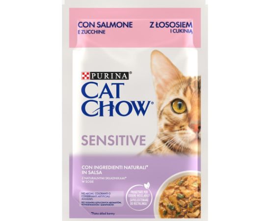 PURINA Cat Chow Sensitive with salmon and zucchini in sauce - wet cat food - 26x85g (20 + 6 GRATIS) Kaķu konservi