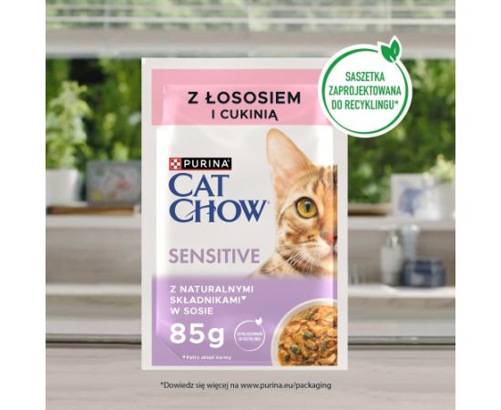 PURINA Cat Chow Sensitive with salmon and zucchini in sauce - wet cat food - 26x85g (20 + 6 GRATIS) Kaķu konservi