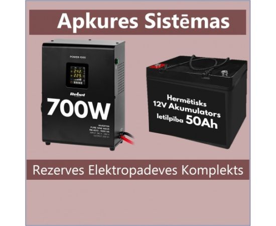 Rezerves Elektropadeves Komplekts Apkures Sistēmai UPS 700W + 12V 50Ah akumulators