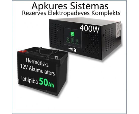 Komplekts Nepārtrauktās barošanas bloks (UPS) apkures sistēmai 400W + 12V 50Ah akumulators