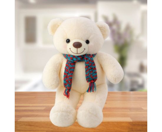 Leantoys Miś pluszowy biały w kolorowym szaliku 55cm