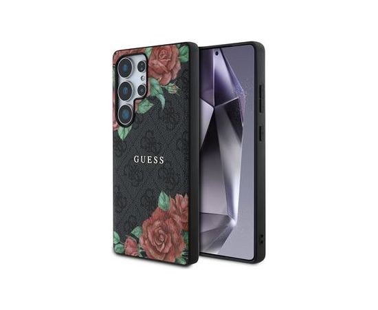 Guess PU Leather 4G Flowers Print Metal Classic Logo MagSafe Case Aizsargapvalks priekš Samsung Galaxy S25 Ultra Neoriģinālie Maciņi
