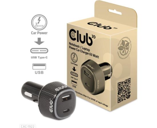 NB CHARGER CAR USB+USB-C/63W CAC-1922 CLUB3D