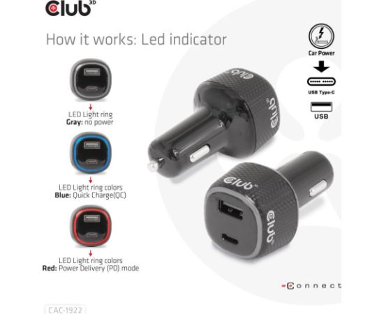 NB CHARGER CAR USB+USB-C/63W CAC-1922 CLUB3D
