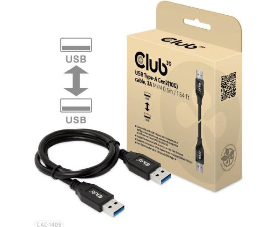 CABLE USB3.1 3A 0.5M/M/M CAC-1409 CLUB3D Дата USB-кабели