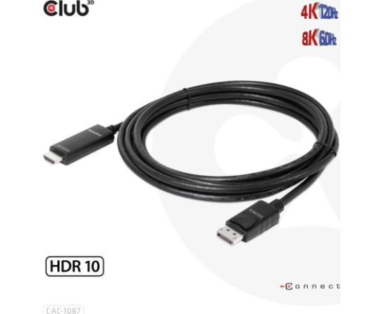 CABLE DP TO HDMI 3M/M/M CAC-1087 CLUB3D  Кабель HDMI