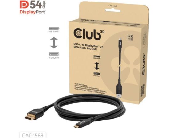 CABLE USB-C TO DP 2M/M/M CAC-1563 CLUB3D  Кабель HDMI